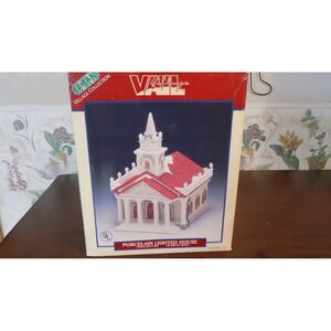 Lemax Village Collection Porcelain Lighted House Church Clock Tower Red‎ Roof
